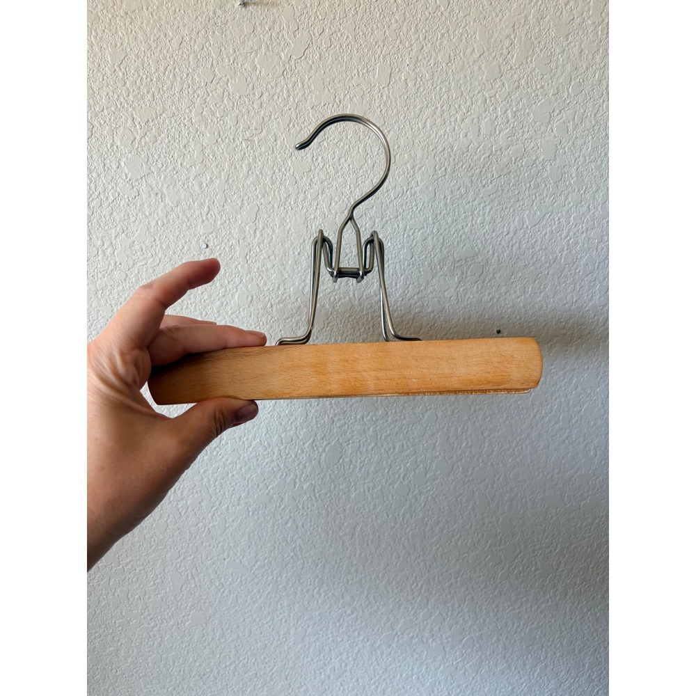 Vintage Wood Pant Hanger Metal Spring‎ Clamp Skirt Trouser Hanger Natural Finish
